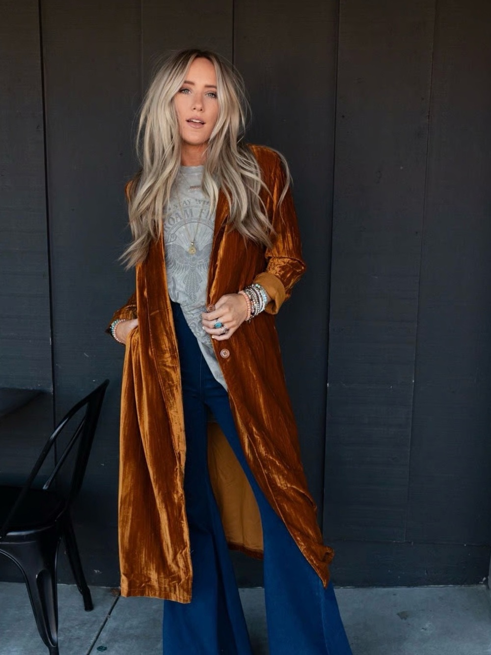 Three Bird Nest Velvet Duster Coat